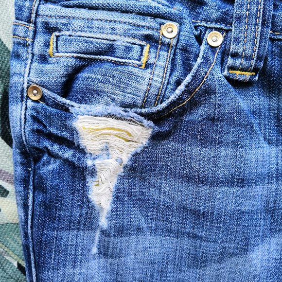 Kasil by David Lim Womens Distressed Worn Destructed Boot Fit Blue Jeans Size 30 - Picture 4 of 8